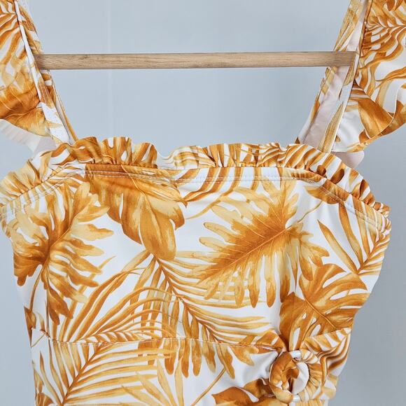 Janie and Jack Yellow One Piece Swimsuit Tropical Palm Bathing Suit | Girl's 6 - Picture 3 of 16